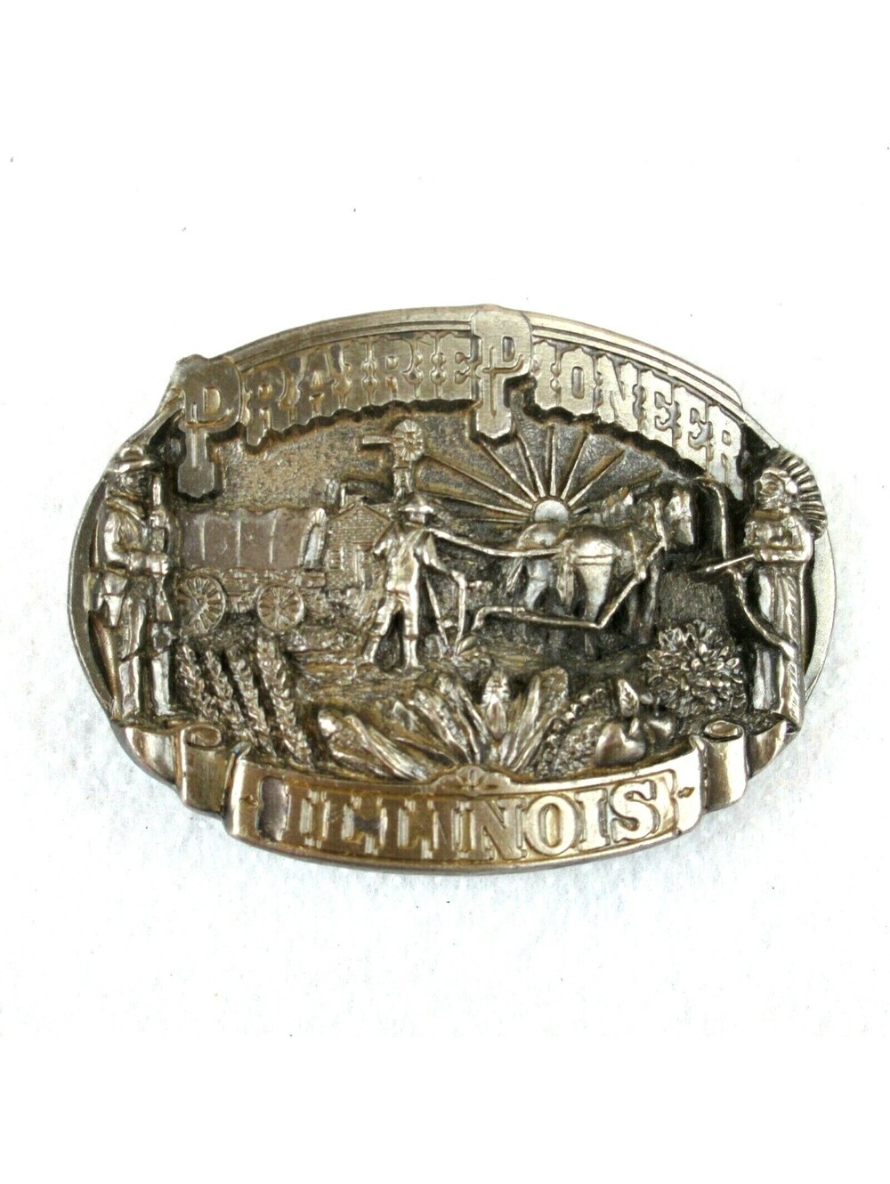 Vintage 1984 Prairie Pioneer Illinois Metal Belt Buckle Great American Buckle Co